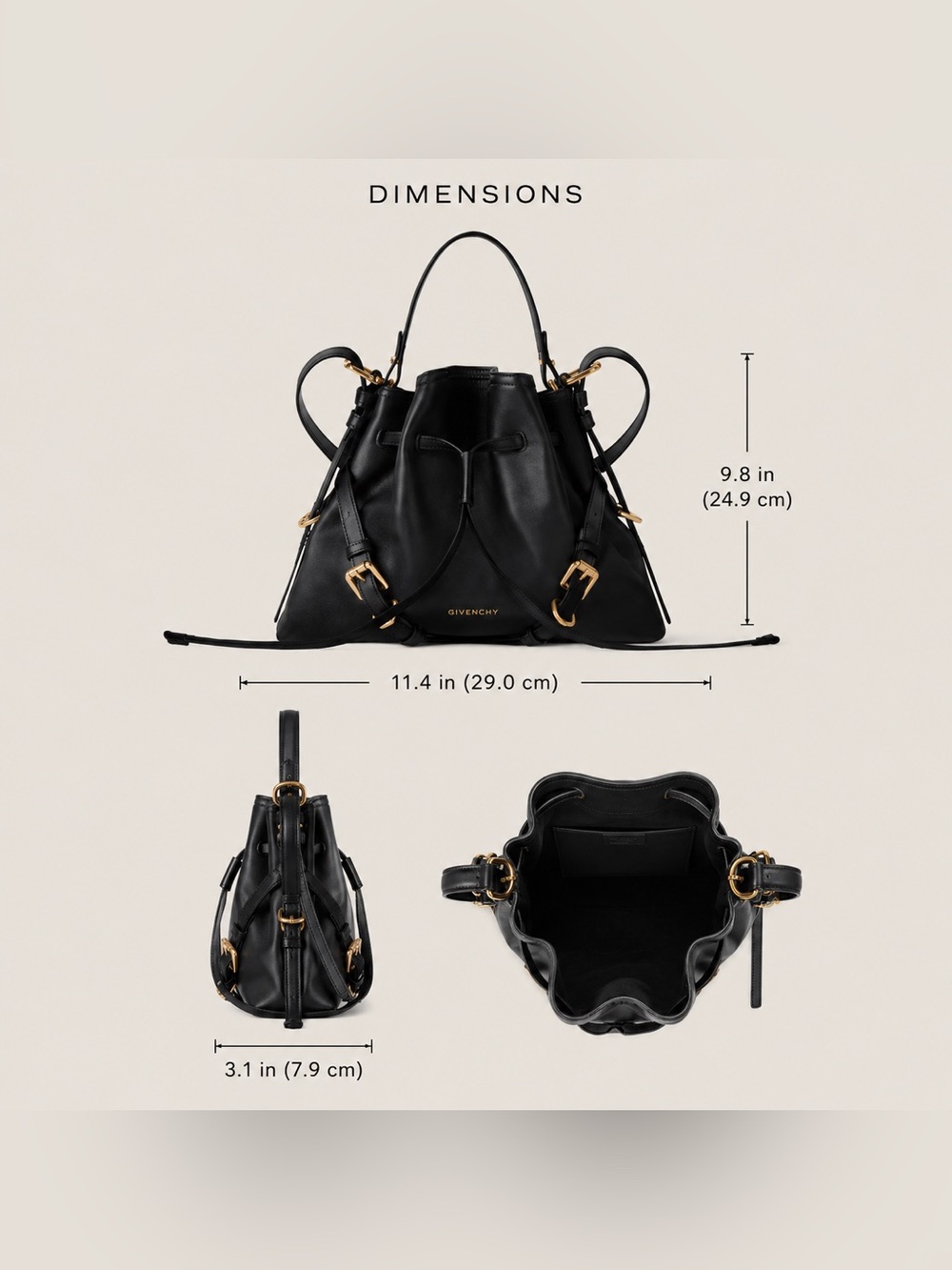 SOLD  Givenchy Small Voyou Bucket Bag Black Shiny Calfskin Leather Gold Hardware - Picture 16 of 17